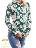 Camisa Mujer Verde Flores Blancas - 34 (S)-Tiendas Platino