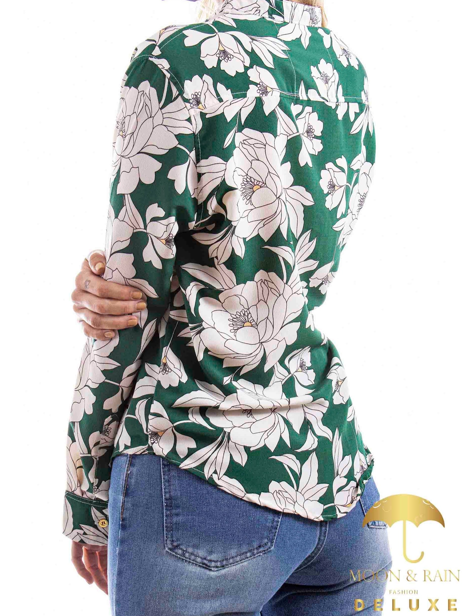 Camisa Mujer Verde Flores Blancas - 34 (S)-Tiendas Platino