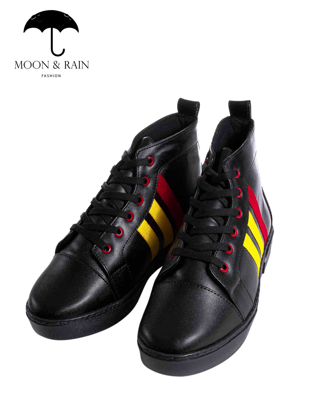 Tenis Bota Botín Negra Lisa Det. Líneas Amarillas, Rojas - Tiendas Platino Tenis Hombre 25 MX