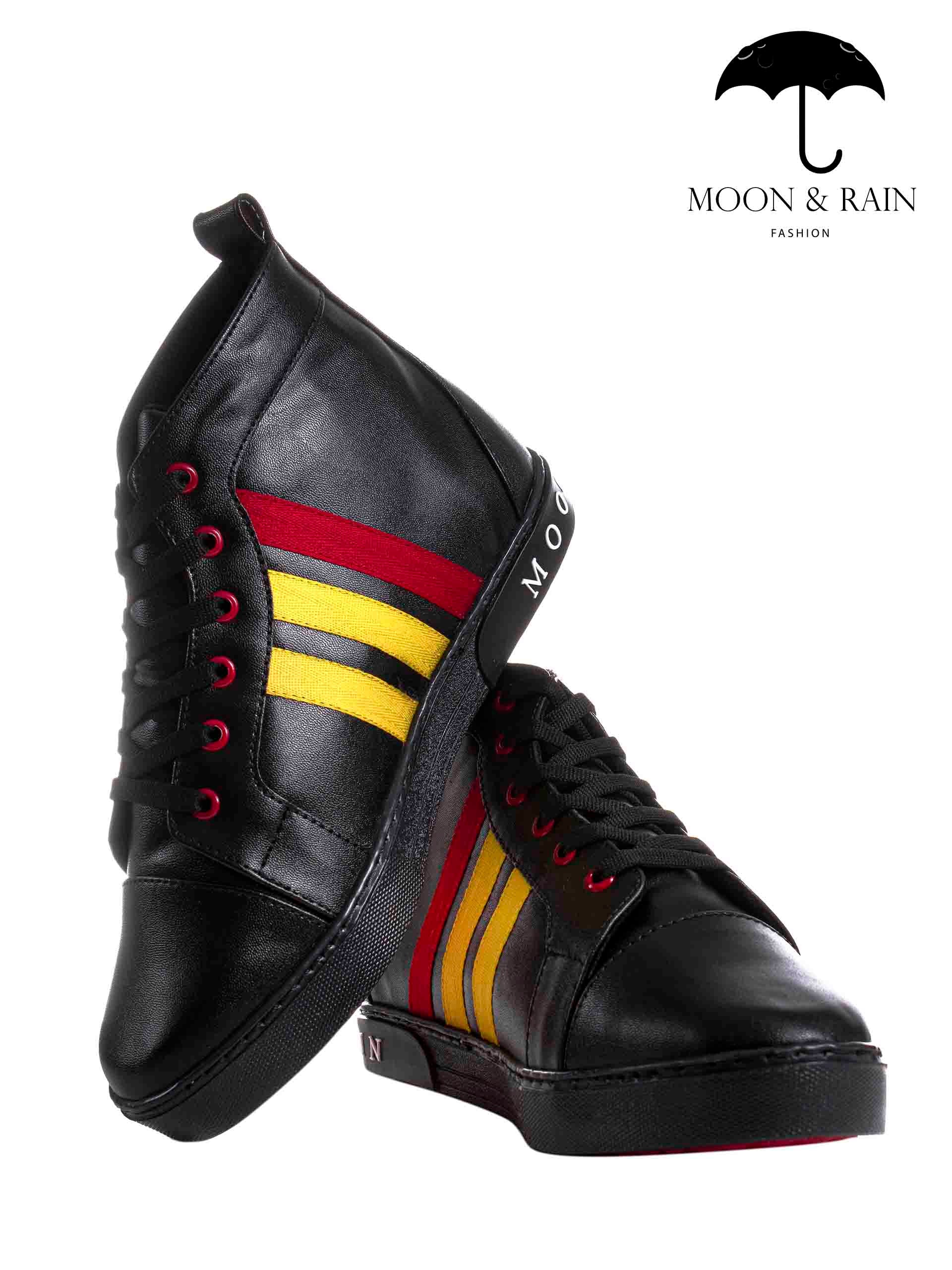 Tenis Bota Botín Negra Lisa Det. Líneas Amarillas, Rojas - Tiendas Platino Tenis Hombre 25 MX