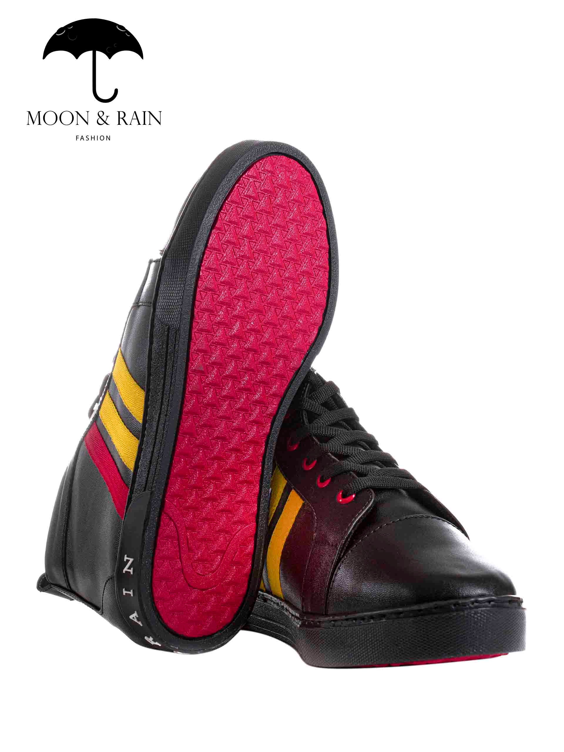 Tenis Bota Botín Negra Lisa Det. Líneas Amarillas, Rojas - Tiendas Platino Tenis Hombre 25 MX