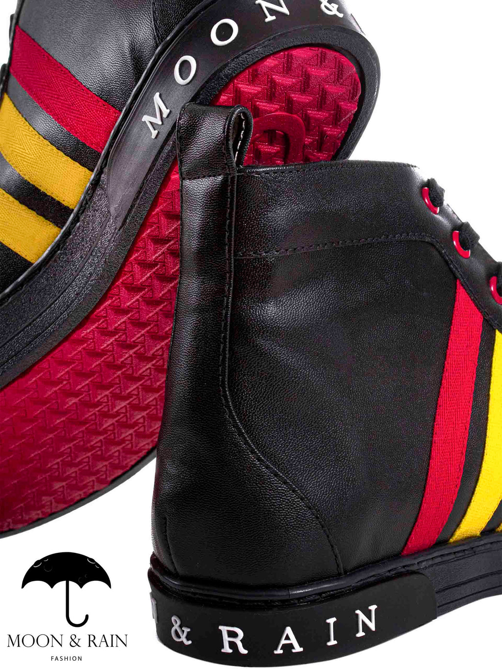 Tenis Bota Botín Negra Lisa Det. Líneas Amarillas, Rojas - Tiendas Platino Tenis Hombre 25 MX
