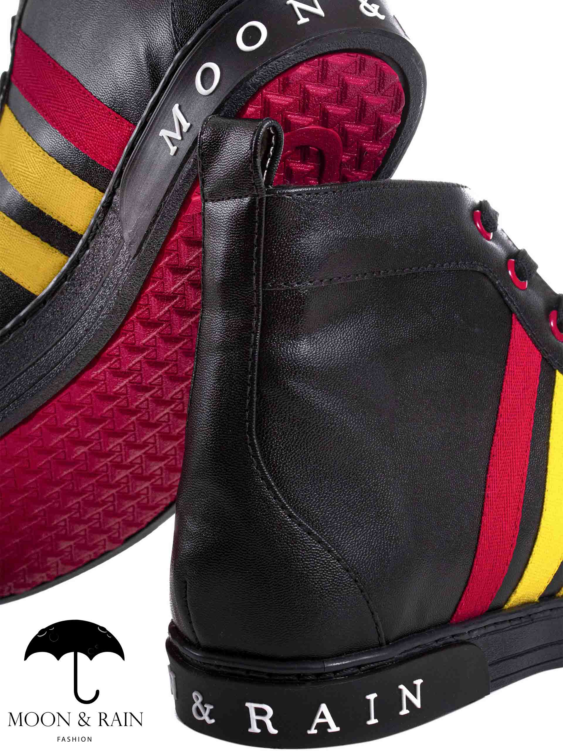 Tenis Bota Botín Negra Lisa Det. Líneas Amarillas, Rojas - Tiendas Platino Tenis Hombre 25 MX