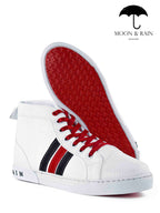 Tenis Bota Botín Blanco Texturizado Det. Líneas Negras, Rojas - Tiendas Platino Tenis Hombre 25 MX