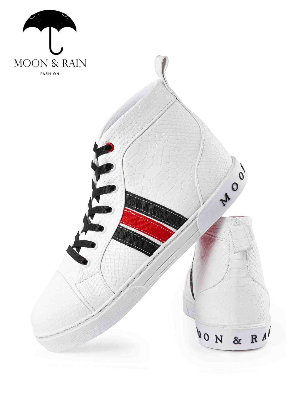 Tenis Bota Botín Blanco Texturizado Det. Líneas Negras, Rojas - Tiendas Platino Tenis Hombre 25 MX