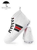 Tenis Bota Botín Blanco Texturizado Det. Líneas Negras, Rojas - Tiendas Platino Tenis Hombre 25 MX