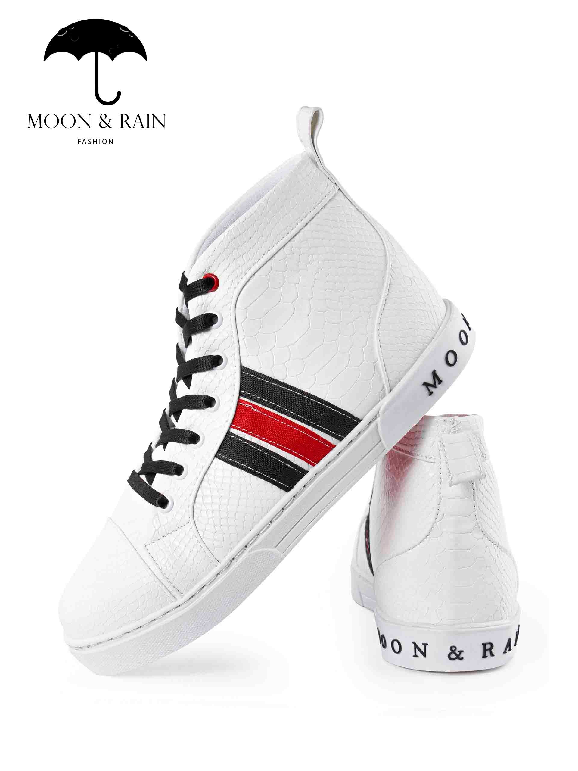 Tenis Bota Botín Blanco Texturizado Det. Líneas Negras, Rojas - Tiendas Platino Tenis Hombre 25 MX
