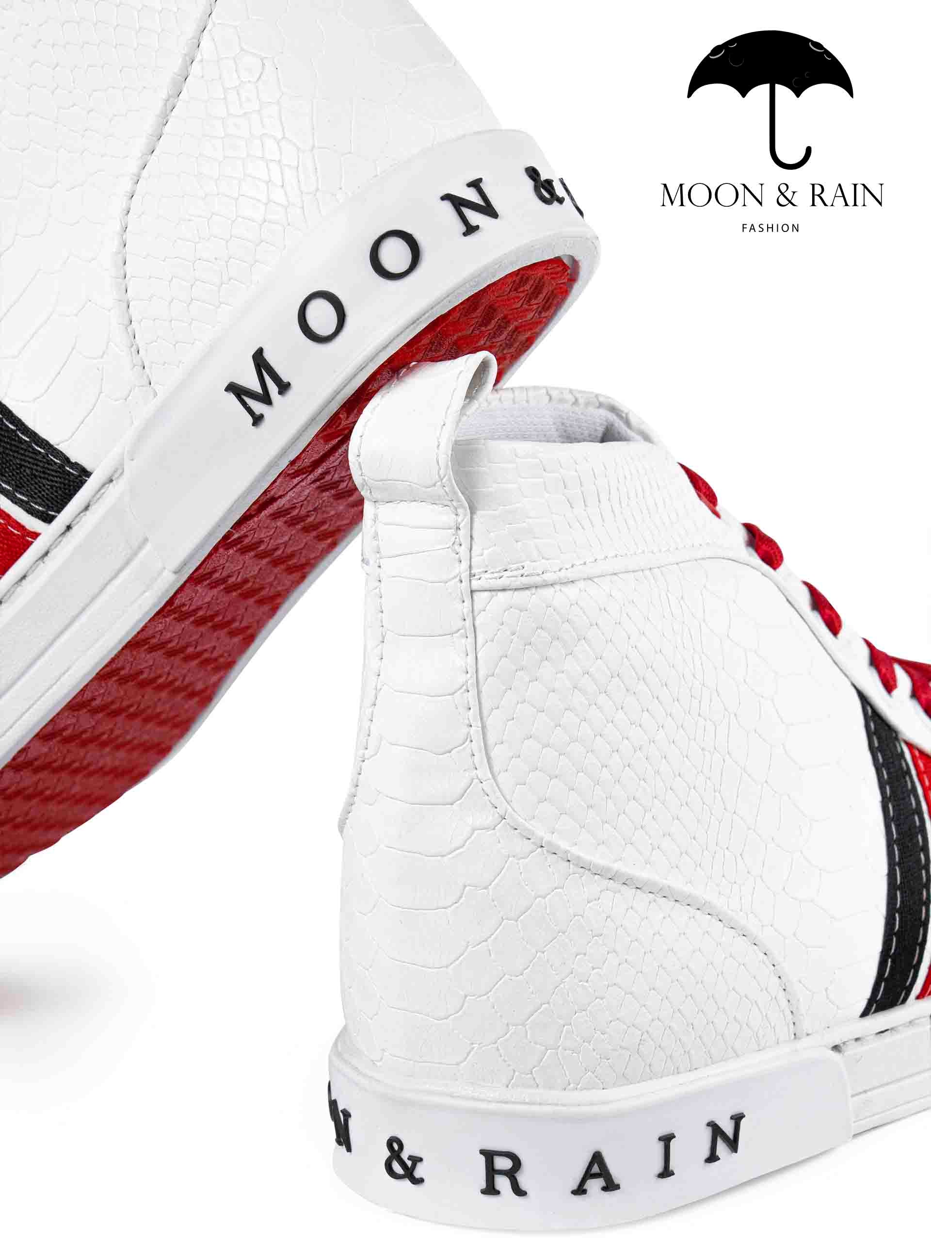 Tenis Bota Botín Blanco Texturizado Det. Líneas Negras, Rojas - Tiendas Platino Tenis Hombre 25 MX