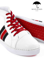 Tenis Bota Botín Blanco Texturizado Det. Líneas Negras, Rojas - Tiendas Platino Tenis Hombre 25 MX