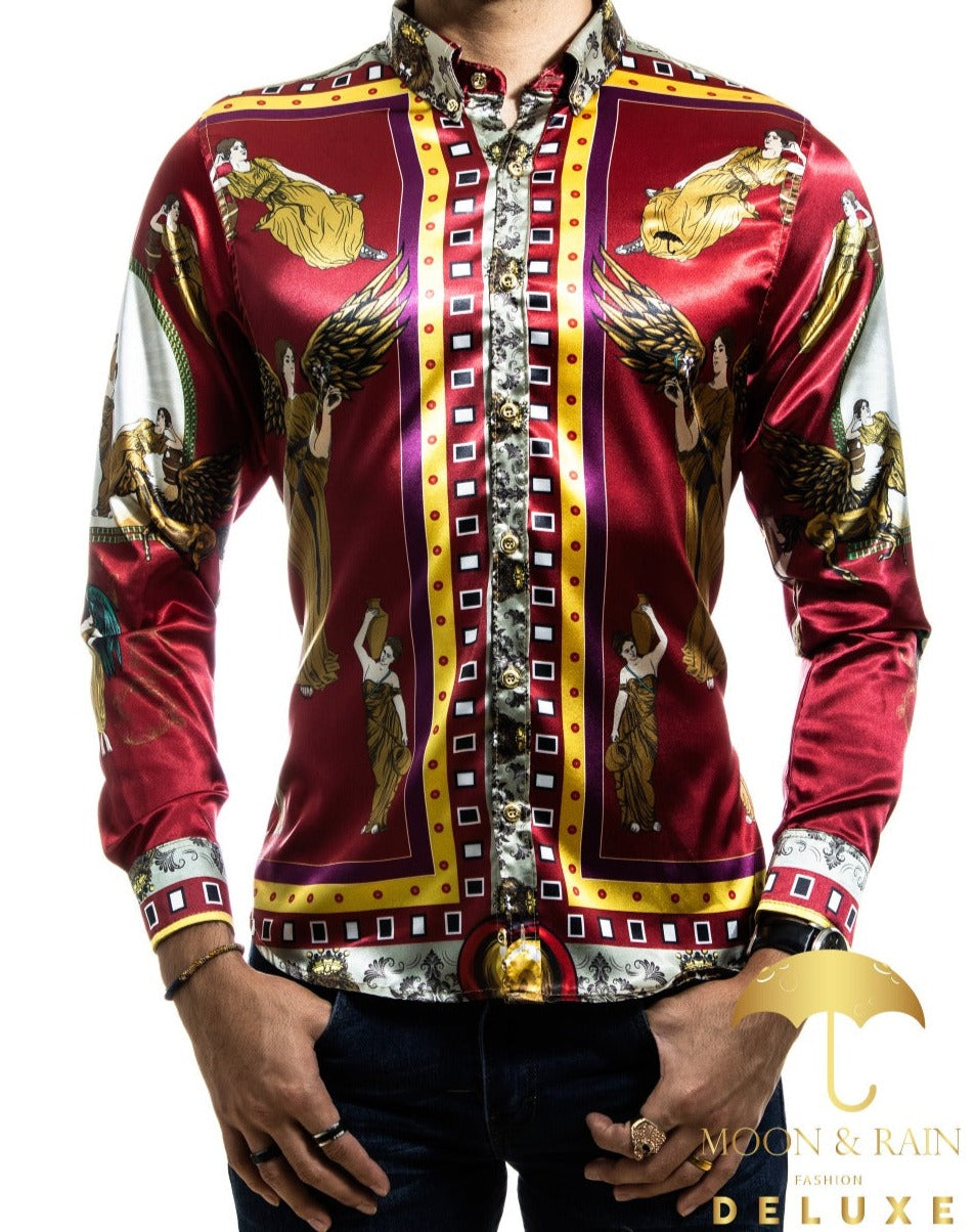 Camisa Hombre Casual Slim Fit Luis 02 Roja Con Ángeles - 34 (S)-Tiendas Platino
