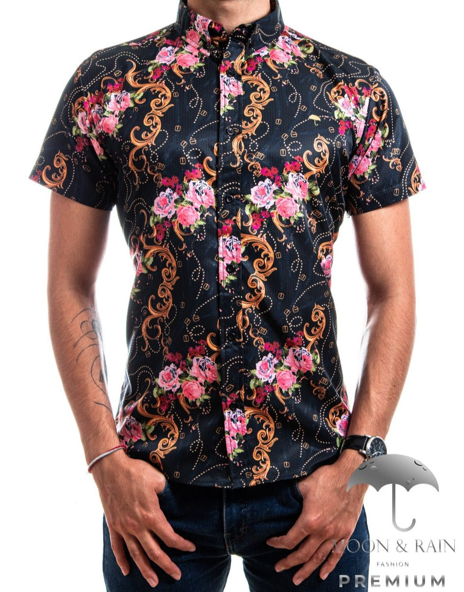 Camisa negra con online rosas hombre