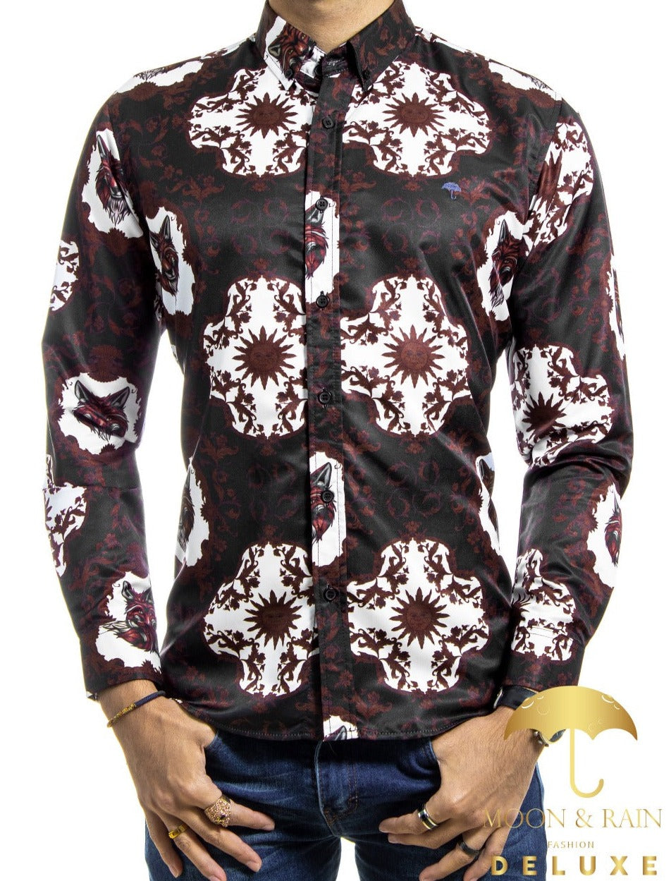 Camisa Hombre Casual Slim Fit Negra Zorro Y Sol Vino - 34 (S)-Tiendas Platino