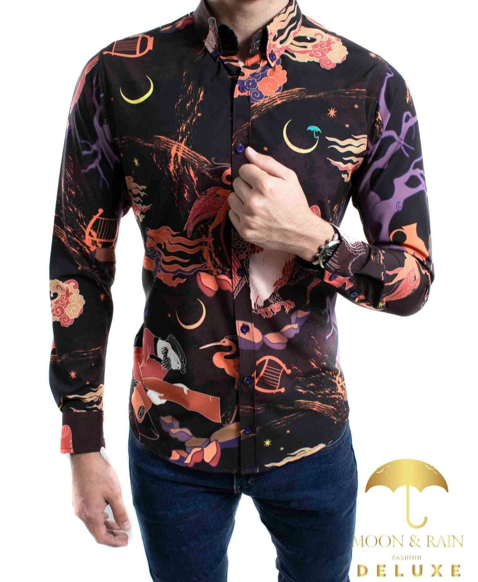 Camisa Hombre Casual Slim Fit Negra Style Renacentista - 34 (S)-Tiendas Platino