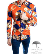 Camisa Hombre Casual Slim Fit Animal Print Naranja, Azul Rey - 34 (S)-Tiendas Platino