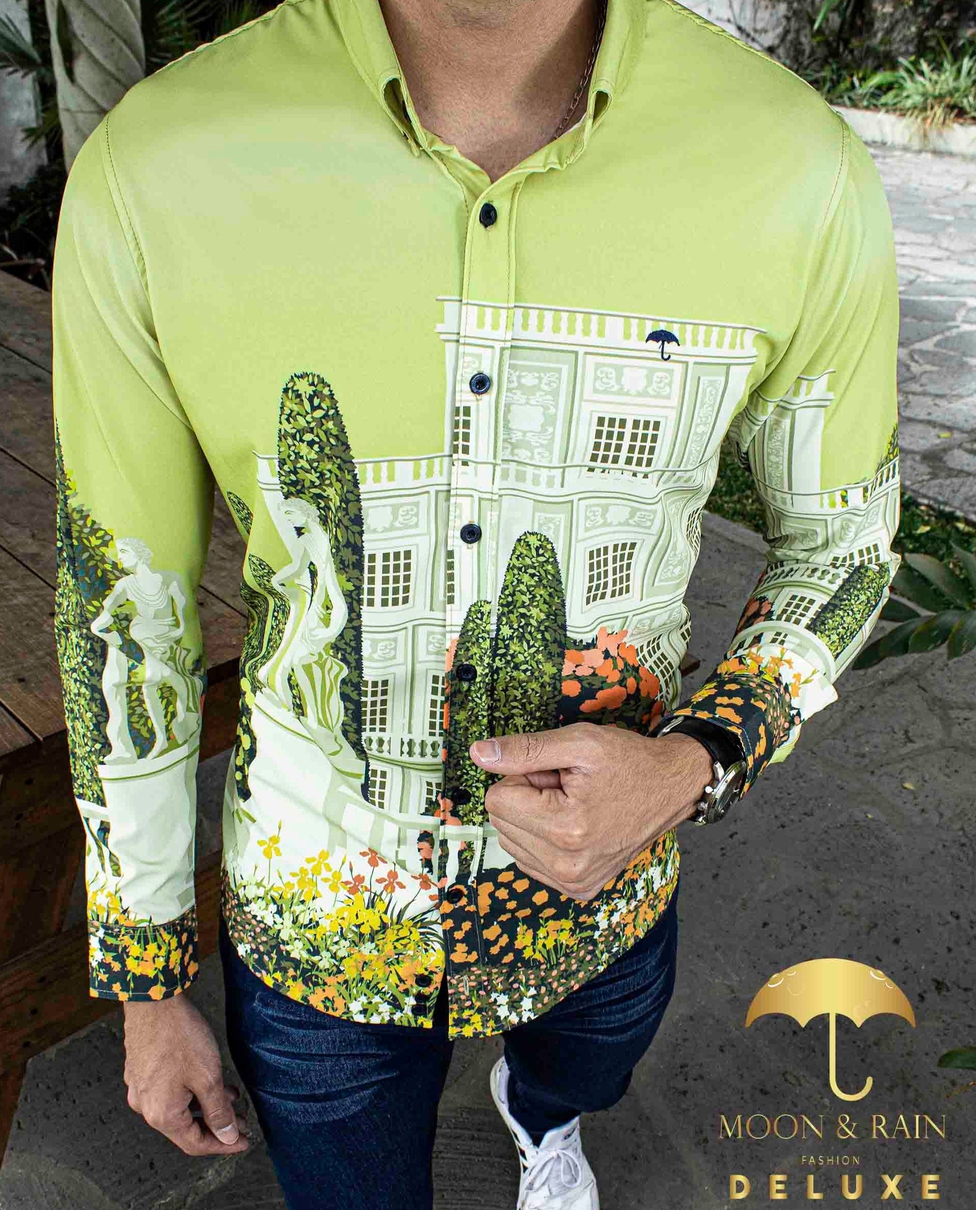 Camisa Hombre Casual Slim Fit Palacios Verde Lima - 34 (S)-Tiendas Platino