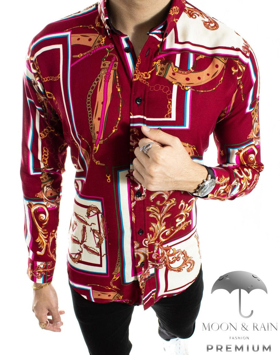 Camisa Hombre Casual Slim Fit Roja Cuadros Color Y Cadenas - 34 (S)-Tiendas Platino