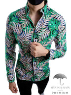 Camisa Hombre Casual Slim Fit Verde Floral - 34 (S)-Tiendas Platino