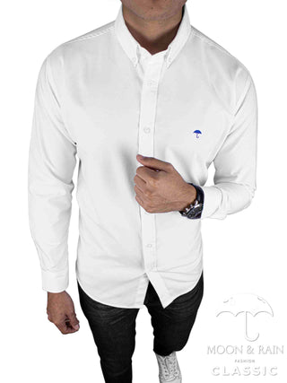 Camisa Hombre Casual Slim Fit Blanca Texturizada - Moon & Rain