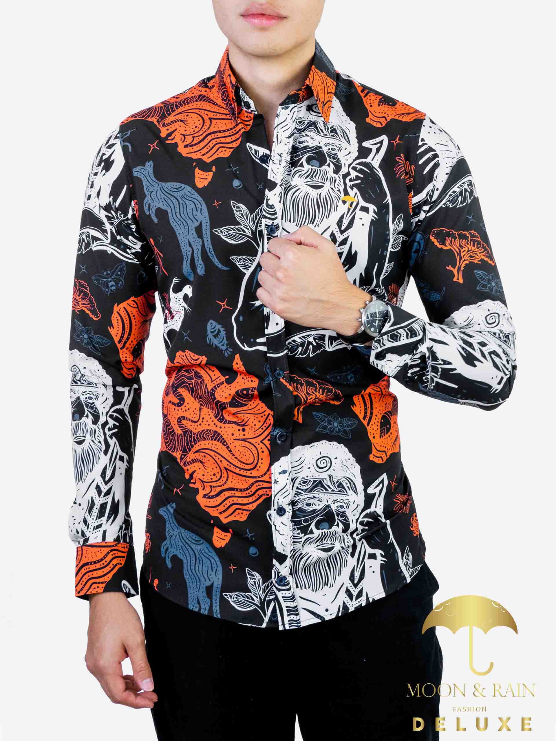 Camisa Hombre Casual Slim Fit Negra Australia Hipster - 34 (S)-Tiendas Platino