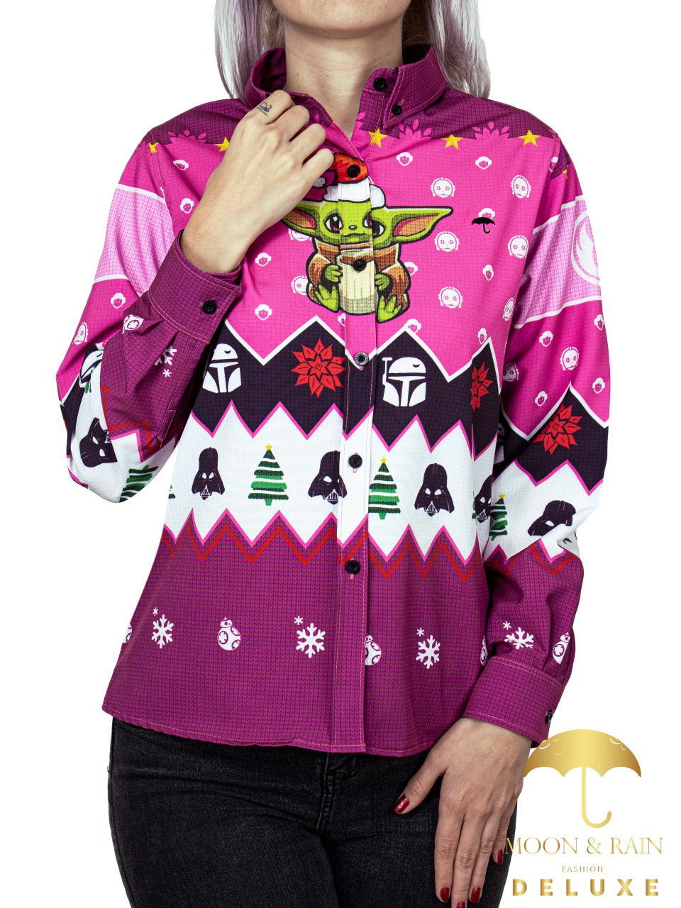 Camisa Mujer Casual Slim Fit Yoda Navideña - 6 - 7 (S)-Tiendas Platino